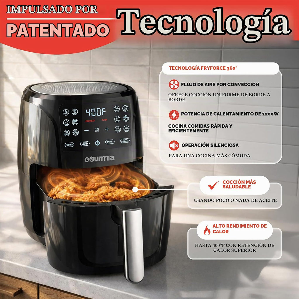 Gourmia Freidora de aire – Capacidad de cesta de 6 cuartos de galón