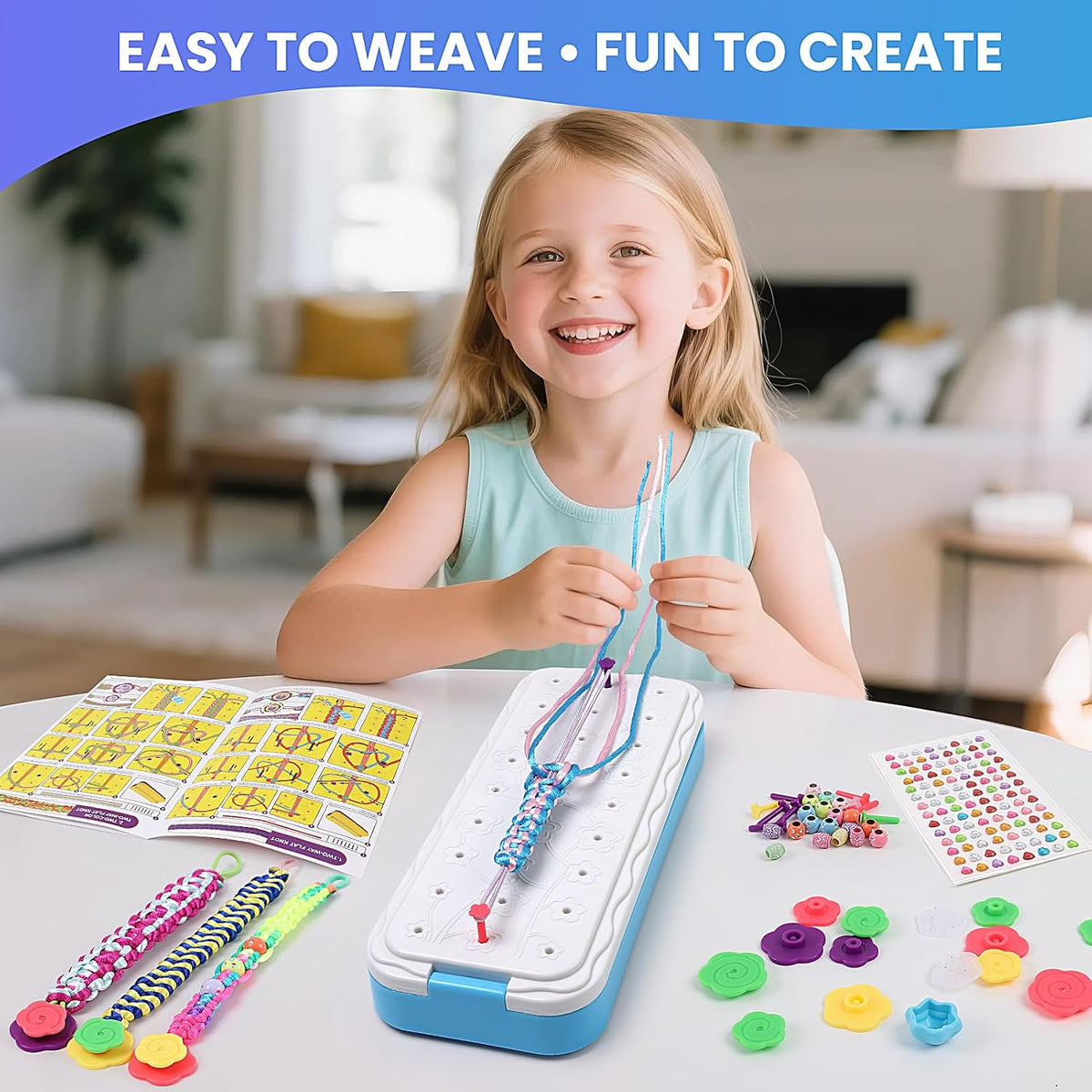 DDAI Kits de fabricación de pulseras de la amistad, manualidades – Artes y manualidades para niños de 8 a 12 años – Regalos de cumpleaños para niñas de 7, 9, 10, 11, 12 años, juguetes para niñas de 7, 9, 10, 11 y 12 años, caja de telar para hacer pulseras