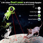 ORSDA Juguetes láser para gatos de interior, 2 en 1, interactivo, automático, doble láser y hierba gatera OVNI para juguetes de gatitos, radar de trayectoria verdaderamente aleatoria activado por movimiento, recargable 4 modos, diseño de abrazadera