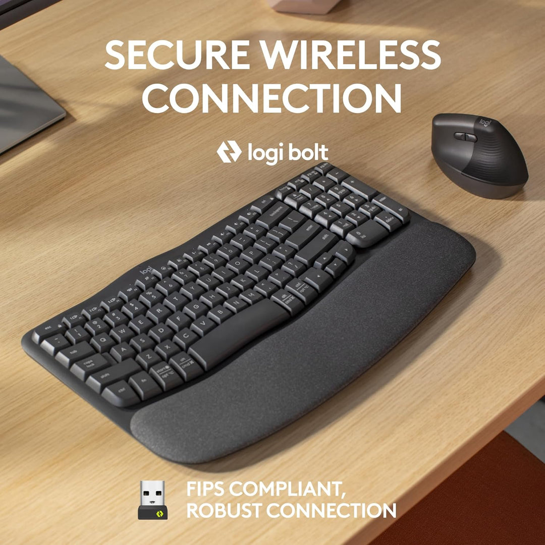 Logitech Wave Keys para negocios, teclado ergonómico inalámbrico co...