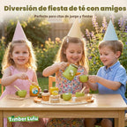 Wooden Tea Party Set para Kids 3-5 con Desserts Honey Dipper Girls Boys