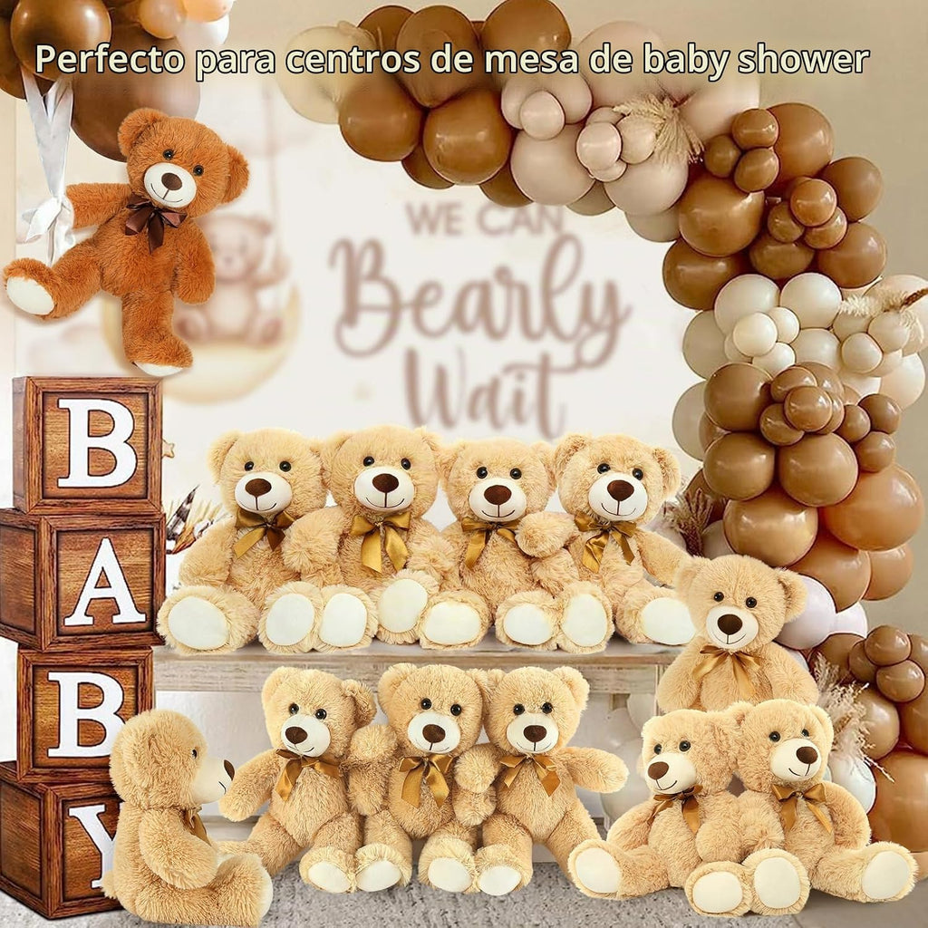 MorisMos Paquete de 6 osos de peluche a granel, osos de peluche pequeños de 14 pulgadas, bonitos osos de peluche para centro de mesa, baby shower, San Valentín, boda, cumpleaños, color marrón claro