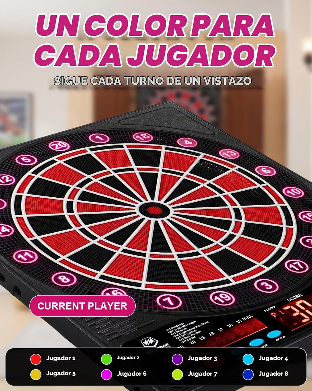 Electronic Dart Board con Cabinet Set, Dartboard con 8-Player Color Light
