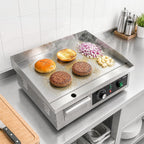Plancha eléctrica comercial, parrilla eléctrica grande de 22 pulgadas, parrilla superior plana de acero inoxidable con placa de cocción de hierro, control de temperatura ajustable de 120-570 ℉