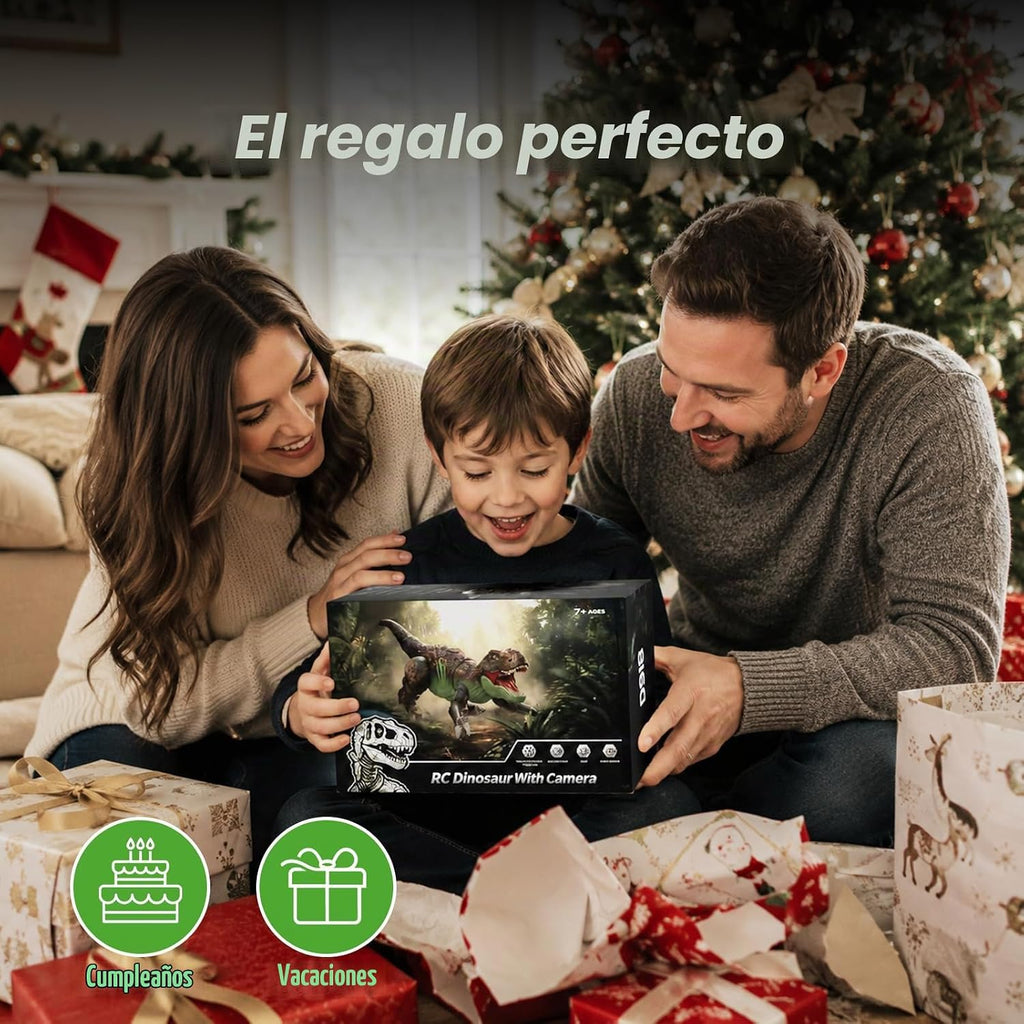 T-Rex Robot RC Dinosaur con cámara para niños, pantalla LCD RC video en vivo, simulación de movimiento de gateo, modo de demostración inteligente, función de rociado, efecto de luz y rugido, batería