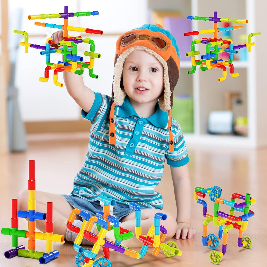 burgkidz Juego de construcción de tubos STEM: 188 piezas de coches de