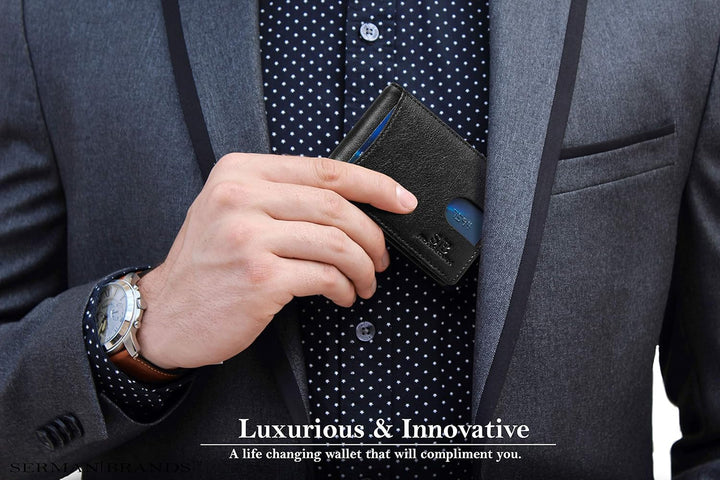 SERMAN BRANDS RFID Blocking Slim Bifold Genuine Leather Minimalist...