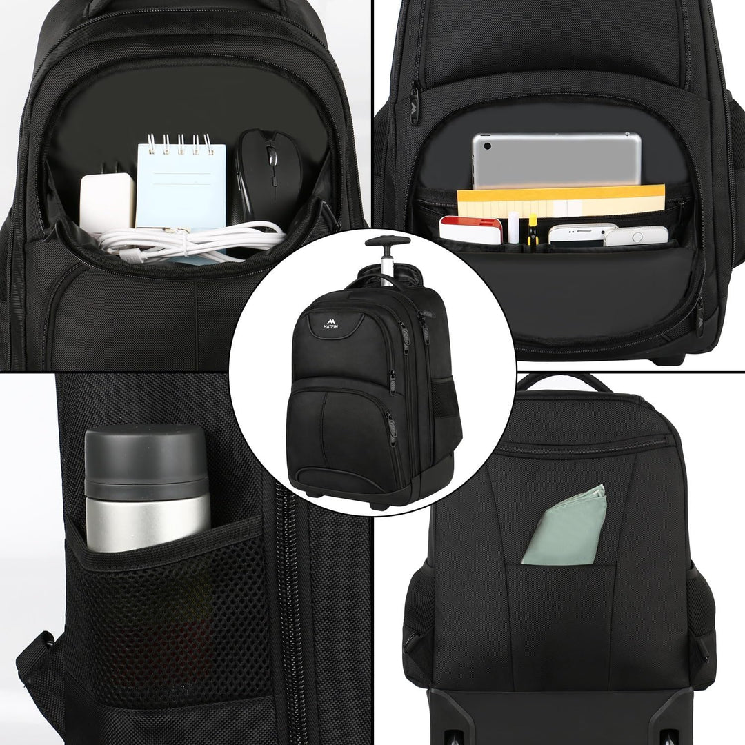 Mochila de viaje Matein impermeable con ruedas, Negro