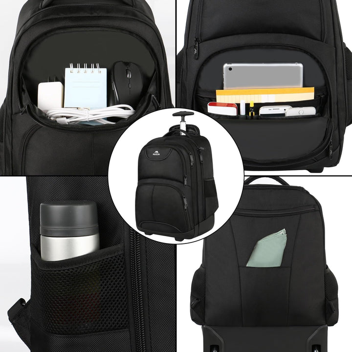 Mochila de viaje Matein impermeable con ruedas, Negro