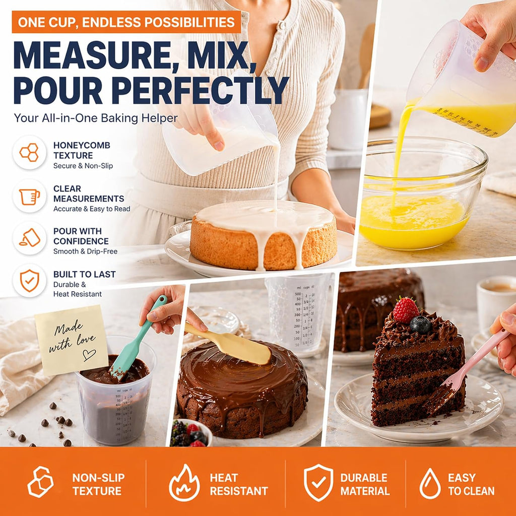 Juego de tazas medidoras de silicona, 3 piezas - 8.5 fl oz + 16.9 fl oz +