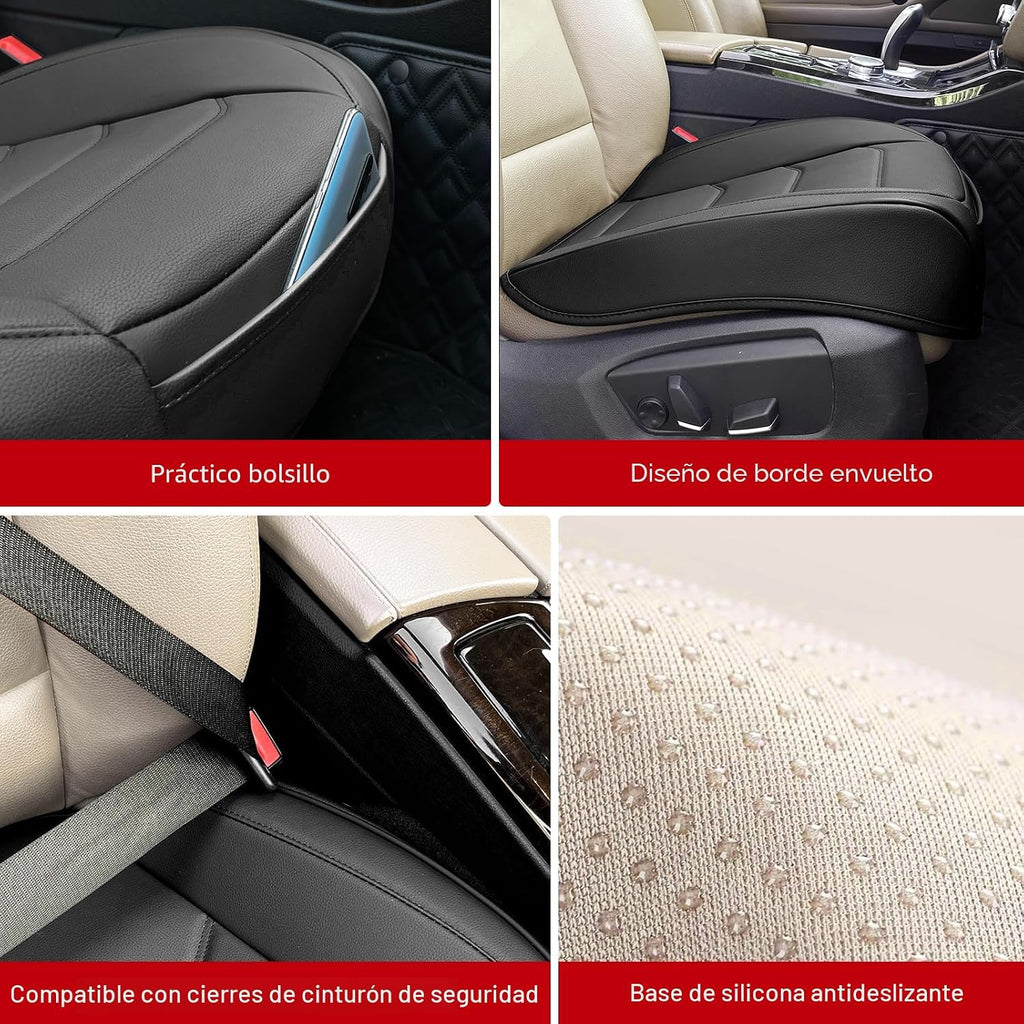 Funda de asiento de automóvil para lujo y comodidad - Cuero PU, antideslizante, protección completa con bolsillo de almacenamiento para cojín inferior - Ajuste universal para el 95% de los