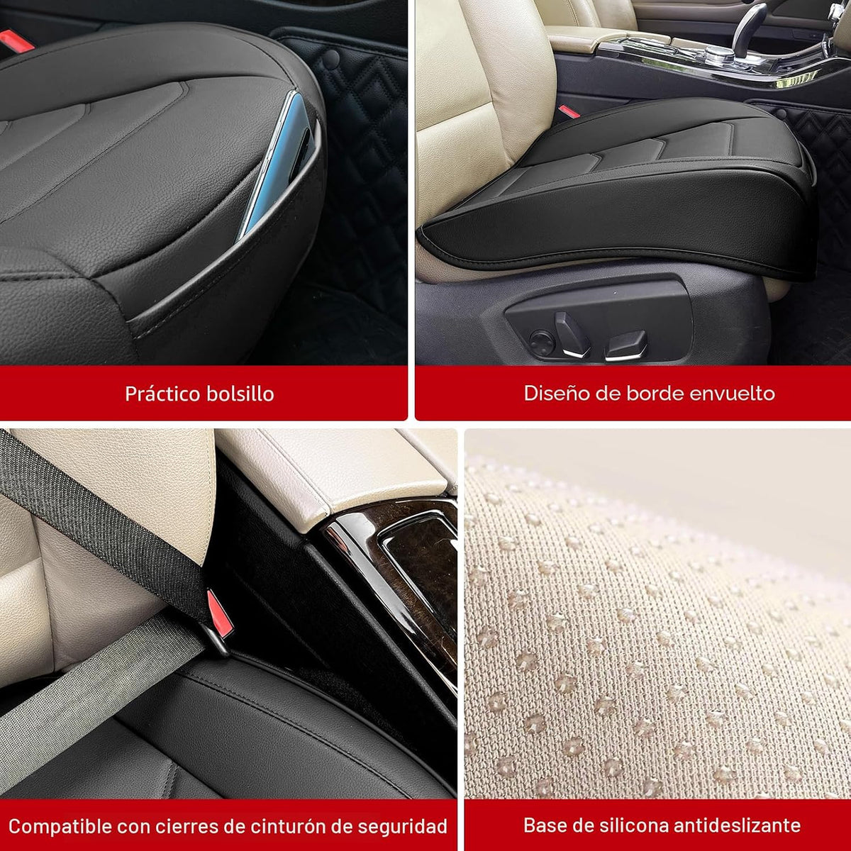 Funda de asiento de automóvil para lujo y comodidad - Cuero PU, antideslizante, protección completa con bolsillo de almacenamiento para cojín inferior - Ajuste universal para el 95% de los