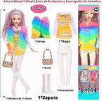 Set de 6 Muñecas Prinecess Americanas de Moda 11.5 pulgadas con Conjuntos de Vestuario, Diseños de Vestido y Accesorios como Bolso, Sombrero, Corona, Collar y Maletín (Empaque en Caja de Regalo)