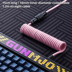 Pro Cable USB C en espiral personalizado para teclado de juegos, cable de teclado mecánico de doble funda con aviador metálico desmontable, 1.5M USB-C a USB-A, negro rosa