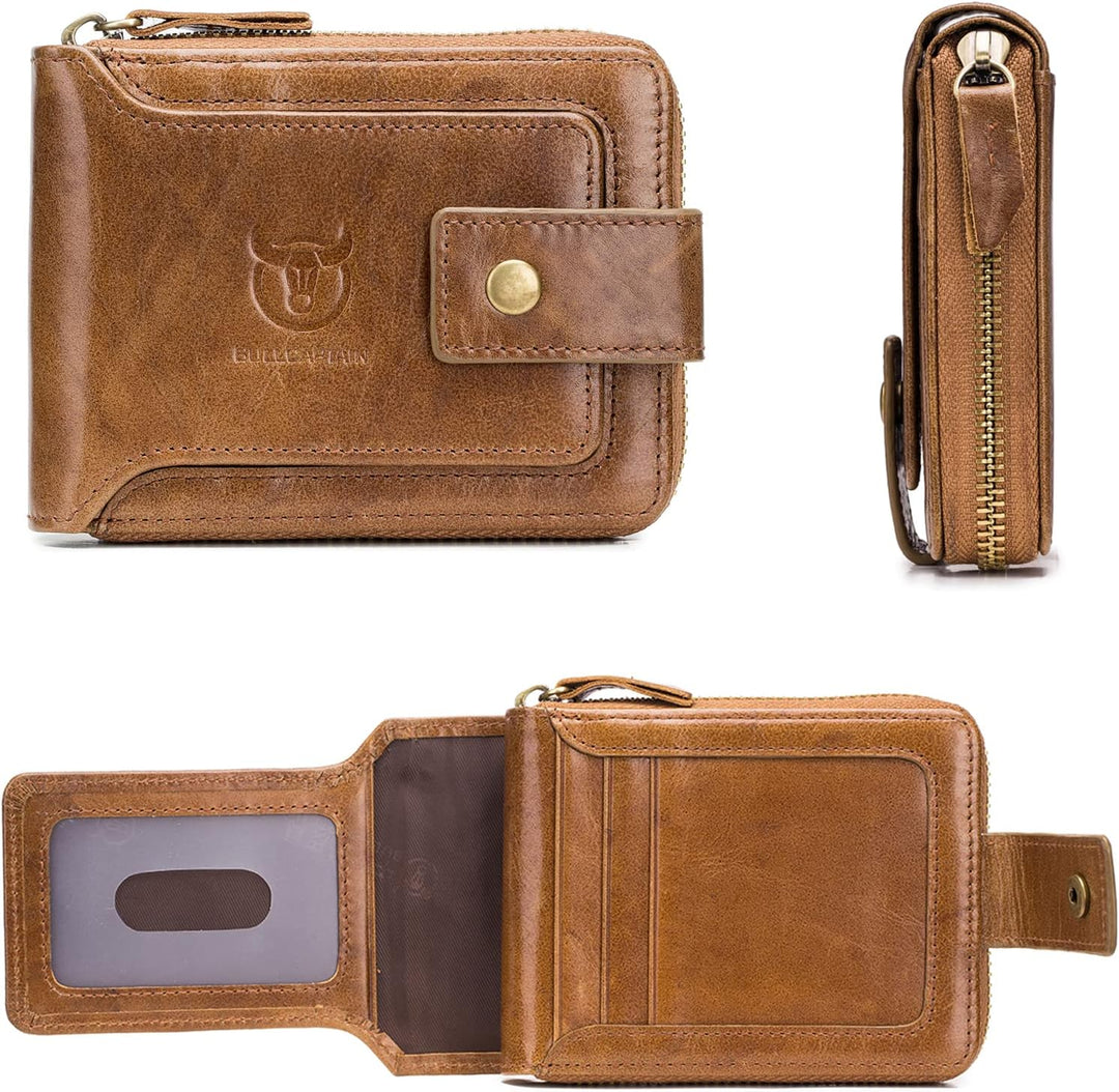 LUKZIJAES Billetera de cuero genuino para hombre, con bloqueo RFID,...