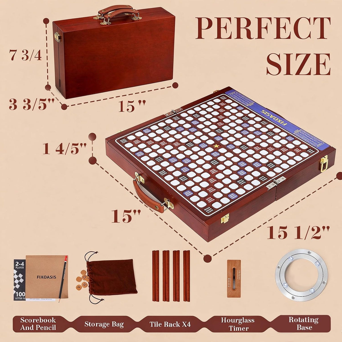 Madera maciza: juego de mesa de crucigramas de lujo con tablero giratorio