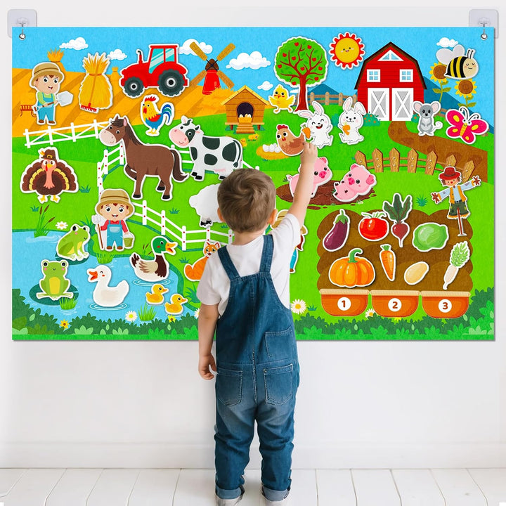Conjunto de tablero de historia de fieltro de animales de granja, 3...