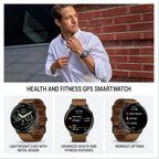 Garmin Venu® 4, Smartwatch avanzado para fitness, 45 mm, correa de cuero marrón