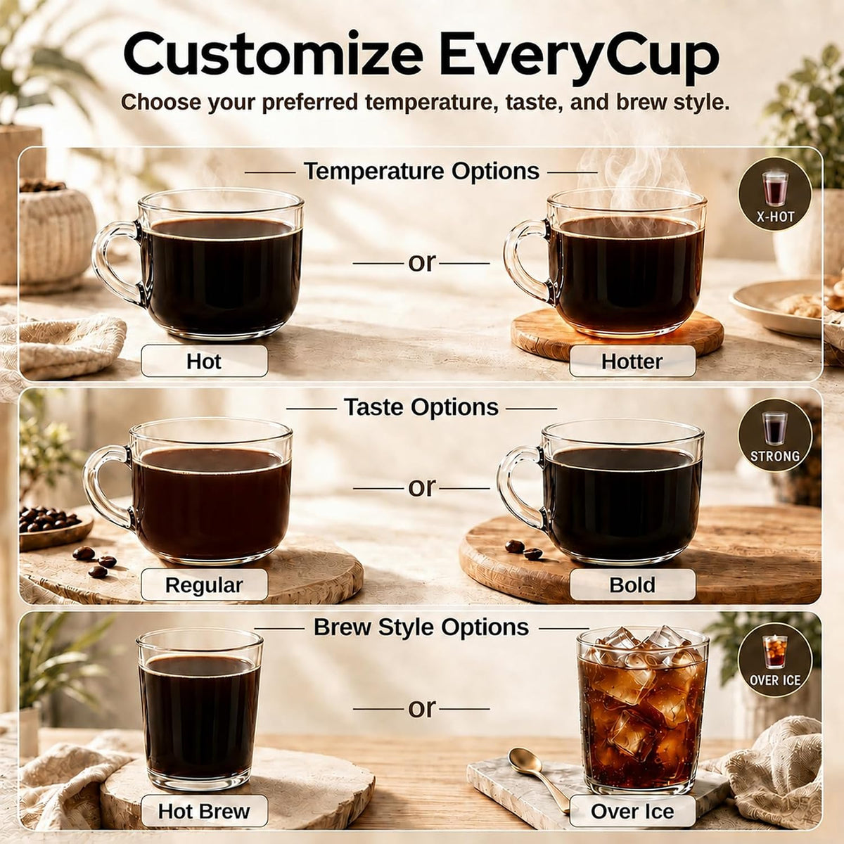 Mecity Cafetera digital compatible con cápsulas K Cup, máquina de café americano inteligente con pantalla táctil sobre hielo, preparación rápida, 6, 8, 10, 12 onzas opcionales, sabor ajustable