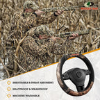 Mossy Oak Funda de volante de camuflaje completa, hecha de cuero de primera calidad, ajuste universal para 14 1/2 a 15 pulgadas, producto oficial con licencia, color negro