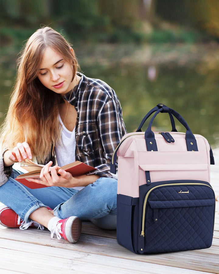 LOVEVOOK Mochila para laptop para mujer, Azul marino rosado, Moderno