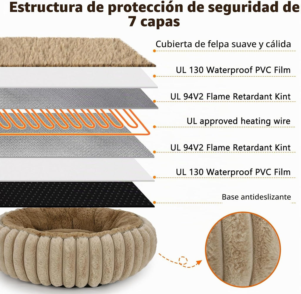 Camas calefactables para gatos de interior y perros pequeños, cama térmica de 20 pulgadas para mascotas con temporizador y temperatura ajustable, cama eléctrica extraíble e impermeable para gatos de interior