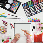 KINSPORY Juego de arte, paquete de 139 suministros de arte de pintura y dibujo con 2 blocs de bocetos, manualidades de arte de doble capa, lápices de colores, pasteles al óleo, pinturas de acuarela