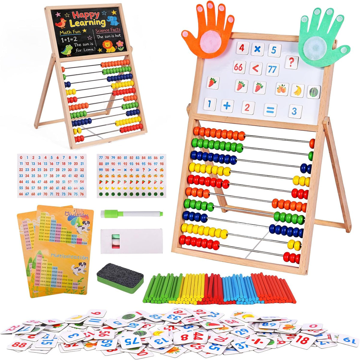 Ábaco de madera para matemáticas para niños - Pizarra negra de doble cara para niños pequeños