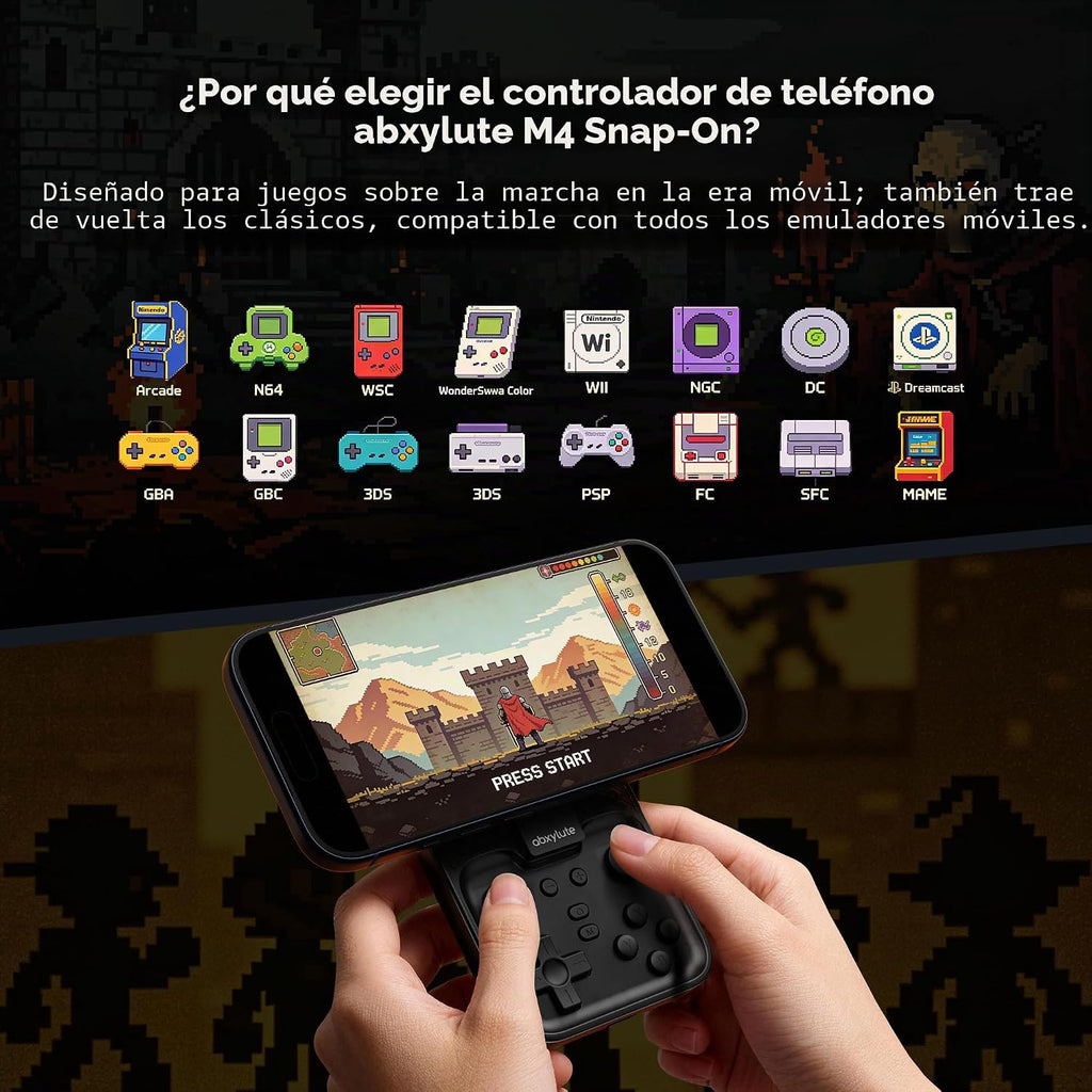 abxylute M4 Controlador Móvil Snap-On para Juegos para Android y iPhone, Switch 1 y 2, Controlador Bluetooth portátil, Gamepad retro para teléfono tamaño bolsillo con patilla, Doble joystick Turbo Pro Magnético