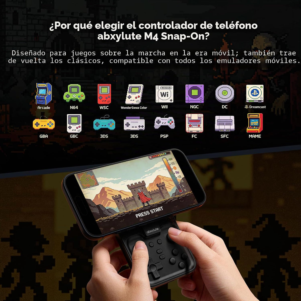abxylute M4 Controlador Móvil Snap-On para Juegos para Android y iPhone, Switch 1 y 2, Controlador Bluetooth portátil, Gamepad retro para teléfono tamaño bolsillo con patilla, Doble joystick Turbo Pro Magnético
