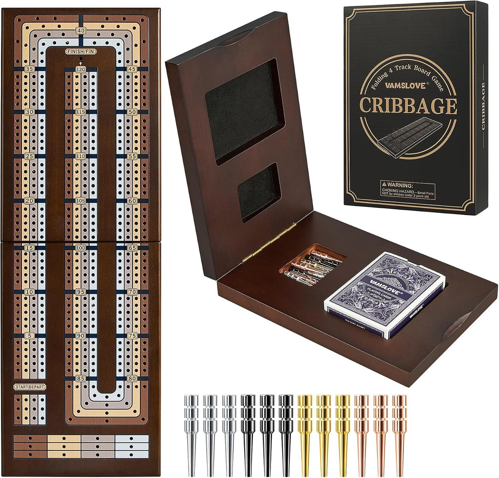 Juego de mesa de madera mejorado de 4 pistas, marcador magnético plegable de 16 pulgadas con ranura grande para almacenar 1 carta de juego y 12 clavijas de metal, instrucciones incluidas para