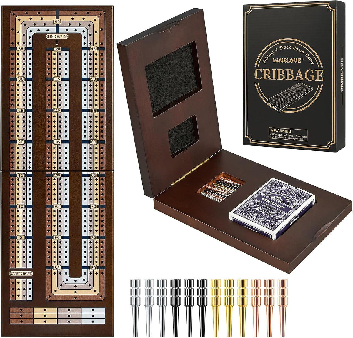 Juego de mesa de madera mejorado de 4 pistas, marcador magnético plegable de 16 pulgadas con ranura grande para almacenar 1 carta de juego y 12 clavijas de metal, instrucciones incluidas para