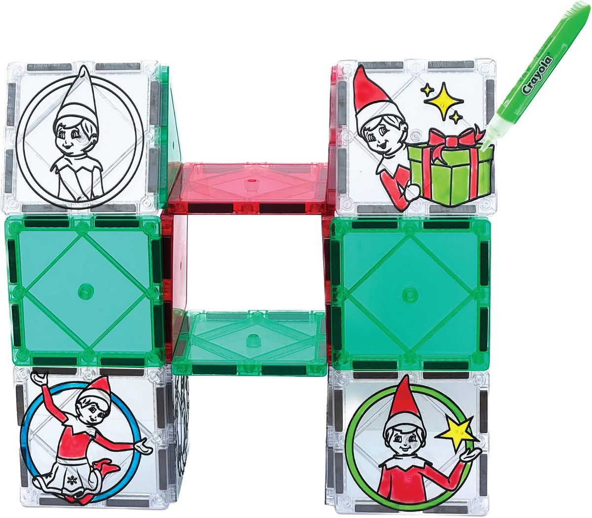 CreateOn Crayola Elf on the Shelf - Pintura en azulejos, kit de azulejos magnéticos de construcción con tubos de pintura Crayola, juguete de manualidades de Navidad | Juego de construcción magnética y pintura de 18 piezas para niños a partir de 3 años