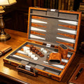 Backgammon - Juego de mesa clásico portátil con estuche de cuero para