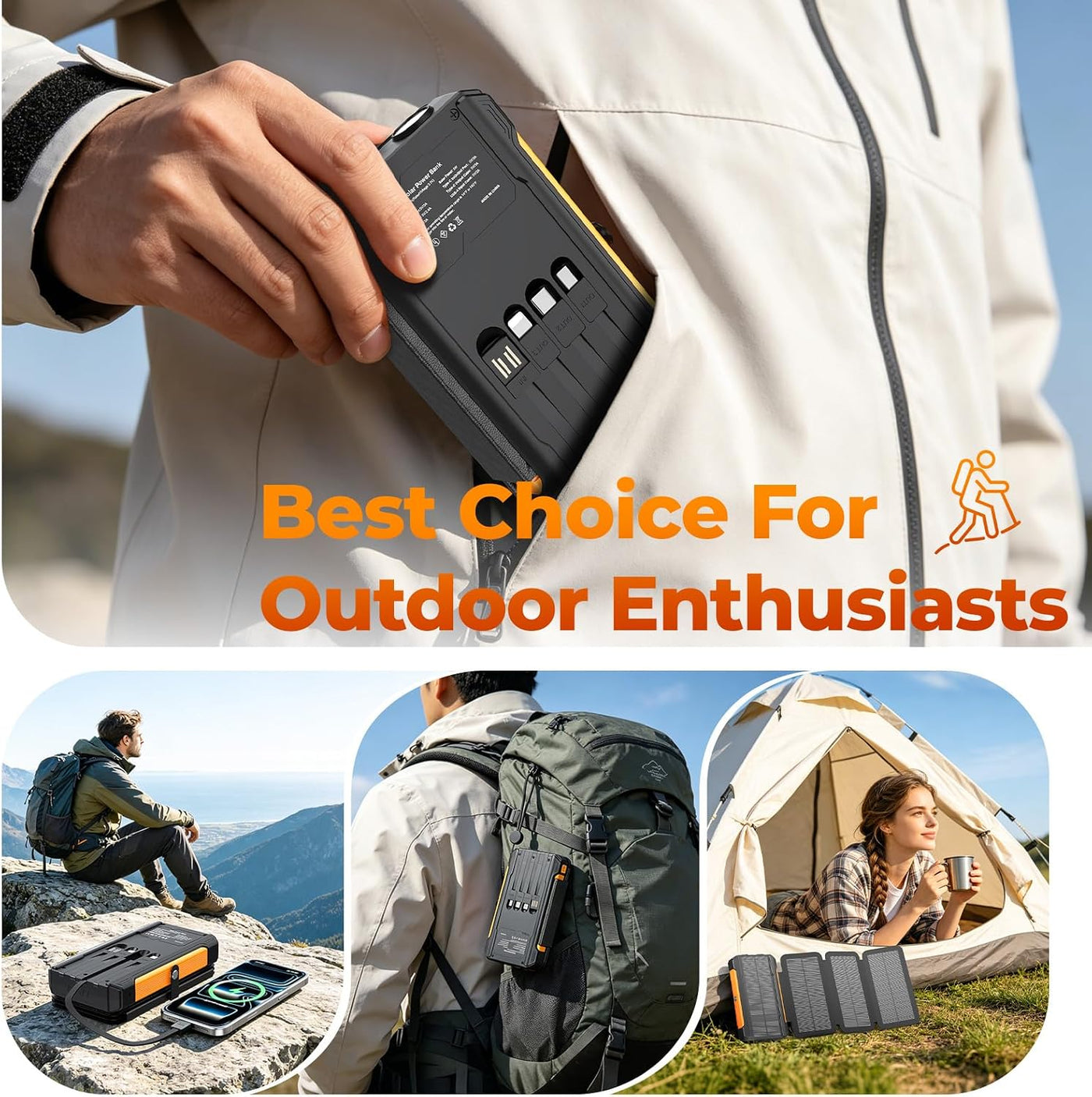 Cargador solar de 20000 mAh, cargador portátil integrado con 4 cabl...