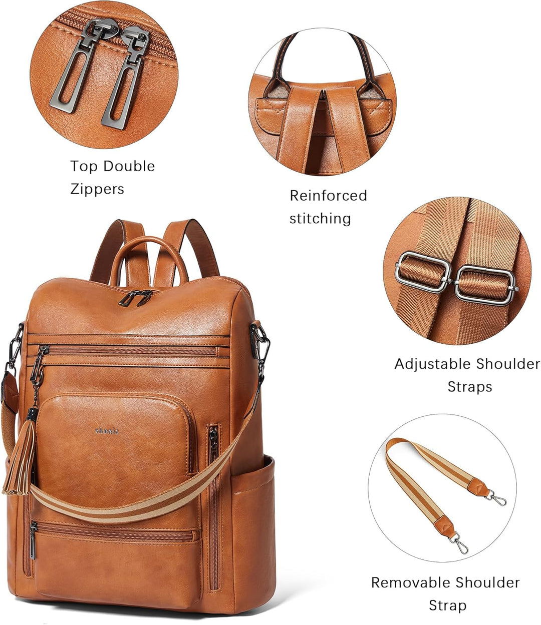 Shrrie - Mochila de cuero vegano para laptop para mujer de 14 pulga...