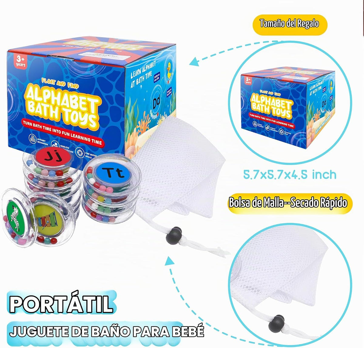 BeneSesqiu - 26 piezas de letras flotantes del alfabeto, juguetes de baño sin moho, juguetes de piscina de agua con bolsa de malla para niños y bebés de 2, 3 y 4 años, regalos educativos de aprendizaje preescolar ABC
