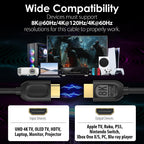 Fosmon - Cable HDMI de 8 K, 25 pies de largo, cable ultra-alta velocidad HDMI 2.1, 48 Gbps, 8 K a 60 Hz, 4 K a 120 Hz, compatible con TV UHD, HDTV, streaming, laptop, PC, monitor, proyector, Blu-ray