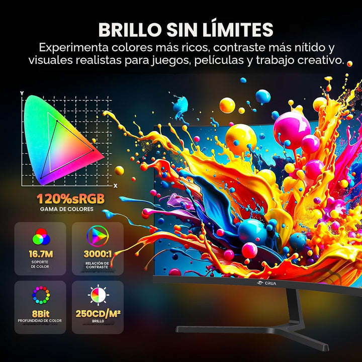 CRUA Monitor curvo para juegos FHD 240Hz de 24 pulgadas, 2800R, Fre...