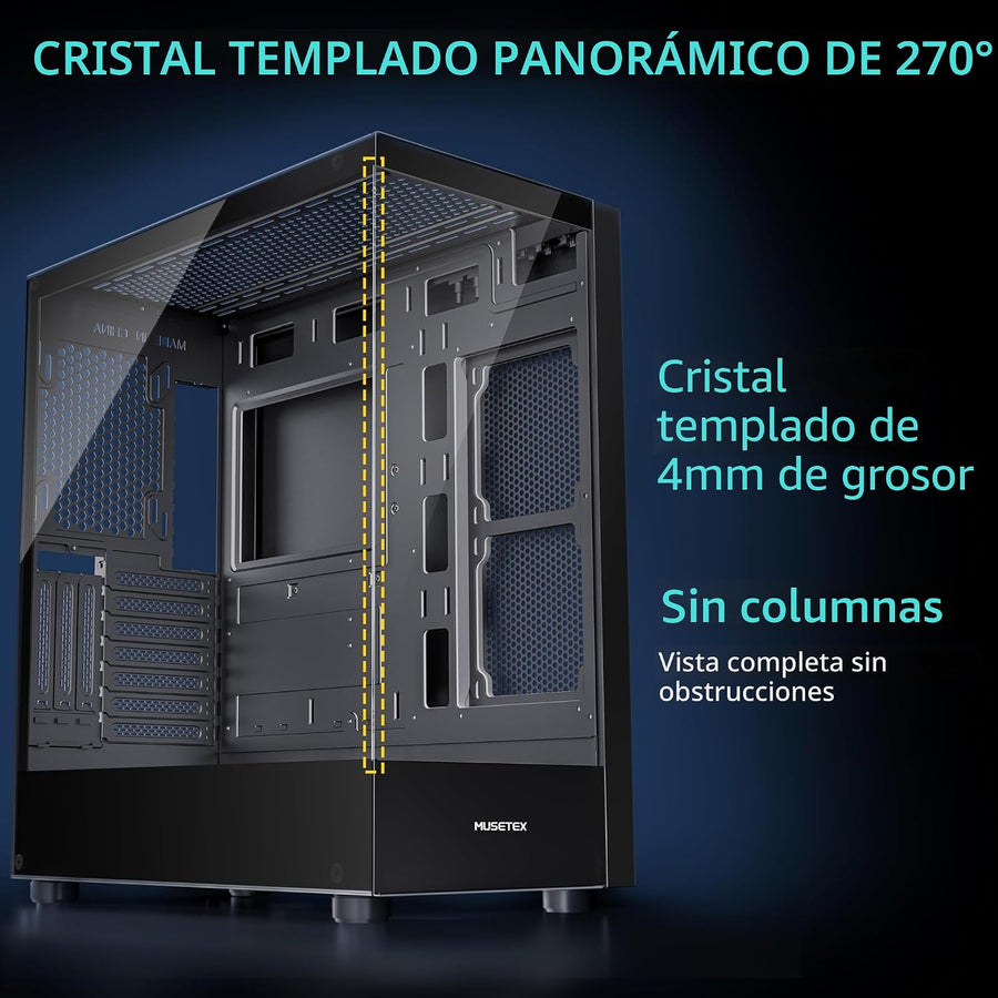MUSETEX Chasis para PC ATX 6 Ventiladores PWM ARGB Preinstalados, C...