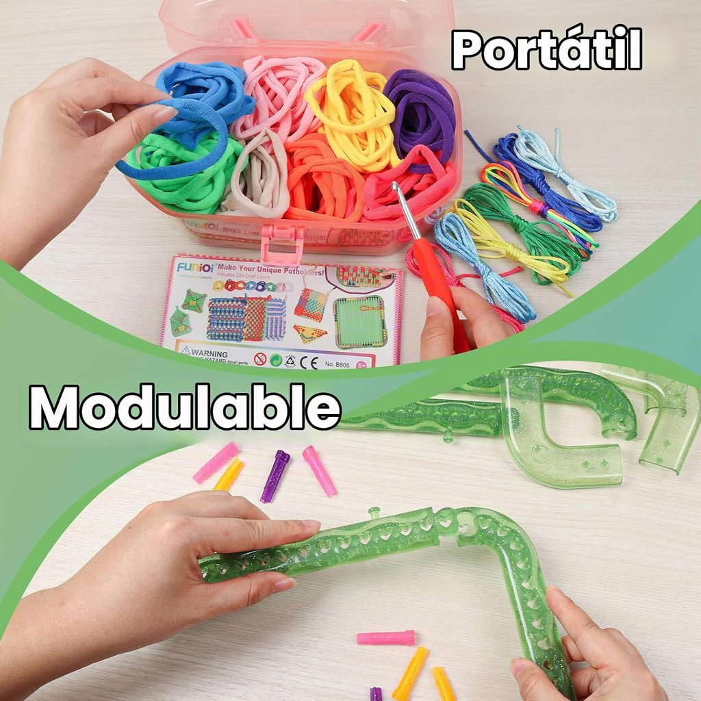 FUNiOi Kit de telar de tejer juguetes para niños, proyectos de manualidades de bricolaje de 6 agarraderas y 10 pulseras de la amistad, kits de tejido de telar cuadrado armable 2 en 1, ideas de regalo