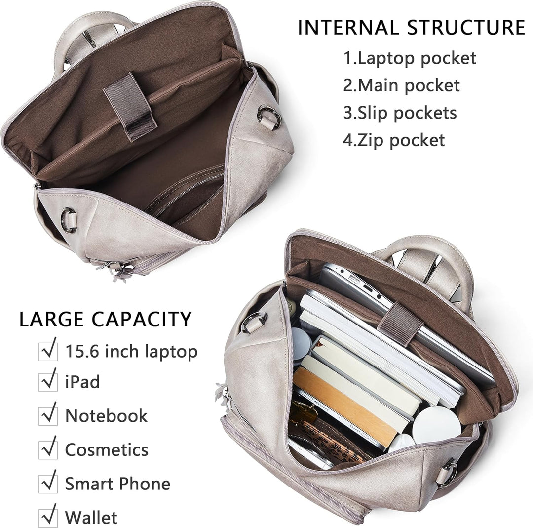 Shrrie Mochila de cuero vegano para computadora portátil para mujer...
