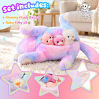 Hopearl Gatito de peluche con luces LED, mamá gato iluminada con 3 gatitos bebé en su barriga, juego de peluches con luces de noche que brillan en la oscuridad para mamá, niños, niñas pequeñas