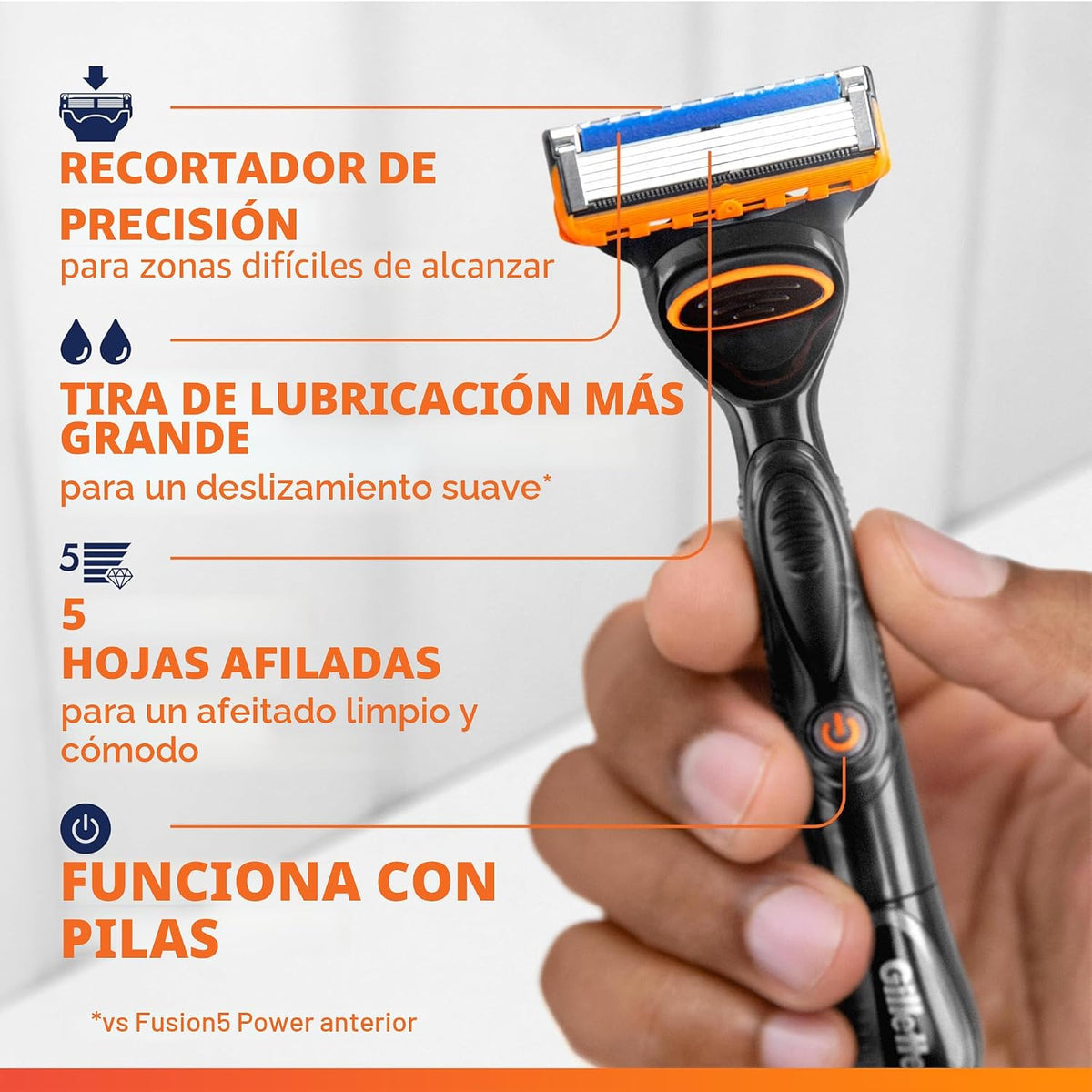 Gillette Fusion5 Power Razor para hombres, 1 mango de maquinilla de...