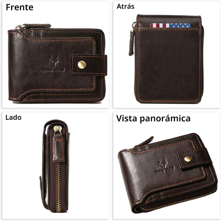 MING CLAN Billetera plegable de cuero con bloqueo RFID para hombres...