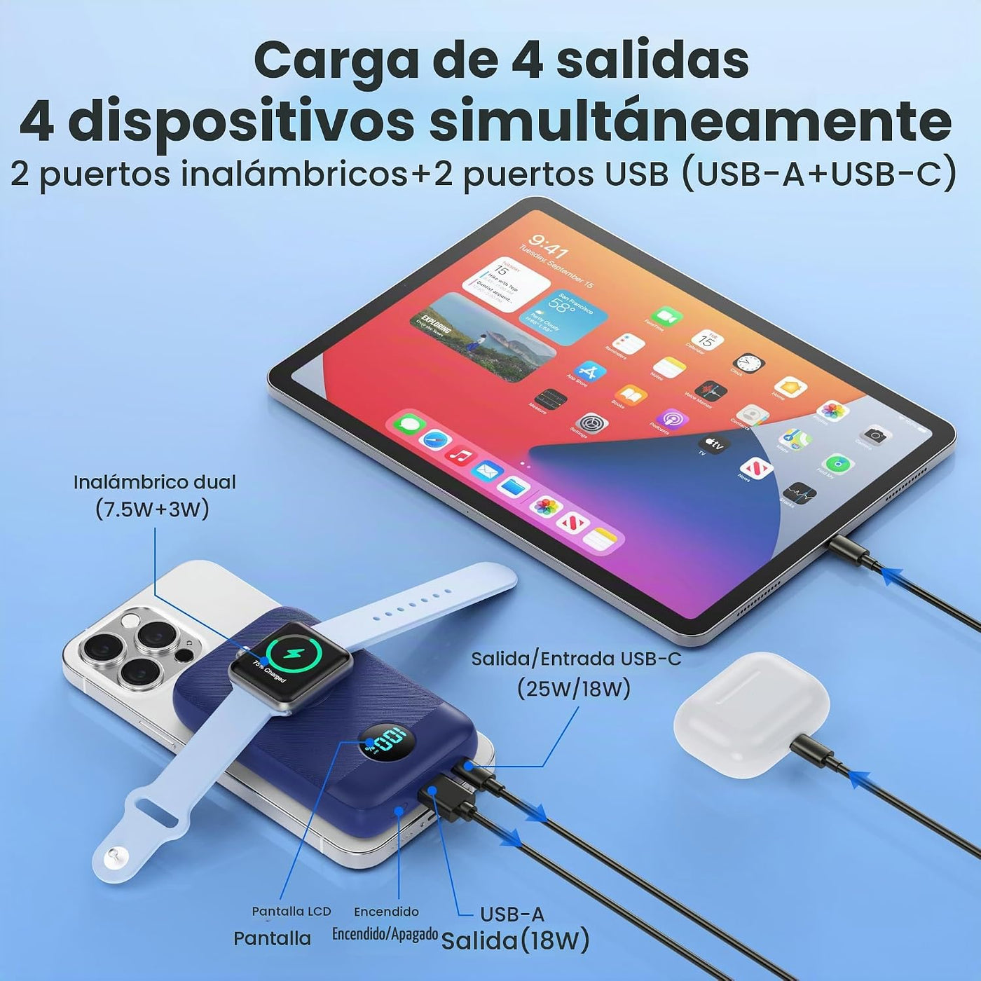 Cargador portátil magnético para iPhone y iWatch, cargador de bater...
