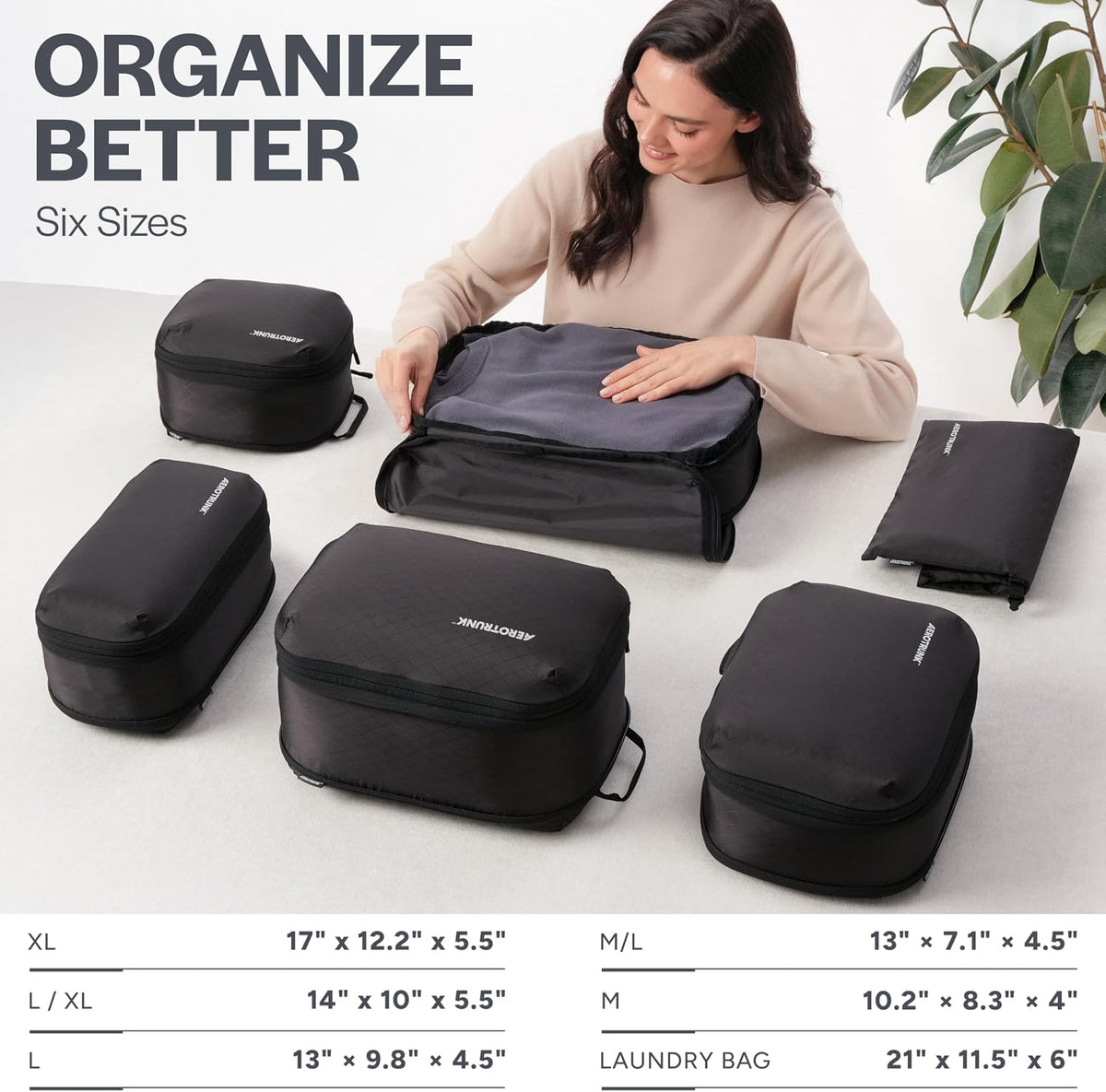 Cubos de compresión ultraligeros para embalaje - Organizadores de viaje ligeros para maletas y equipaje (paquete de 6, negro)