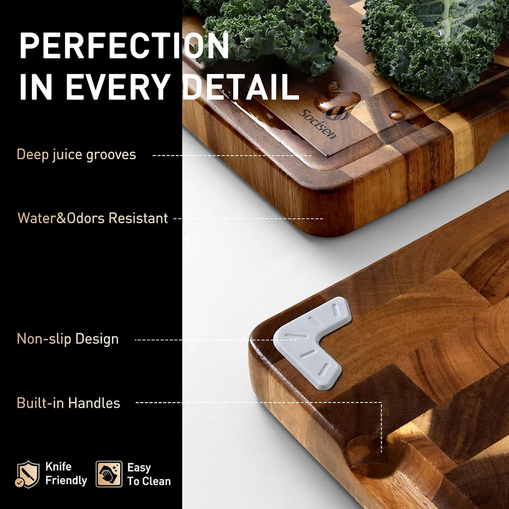 Tabla de cortar de madera de acacia con base antideslizante para cocina