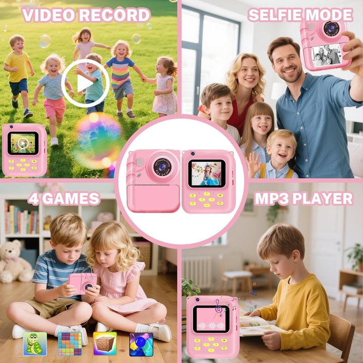 Cámara de impresión instantánea para niños, cámara de video 1080P c...