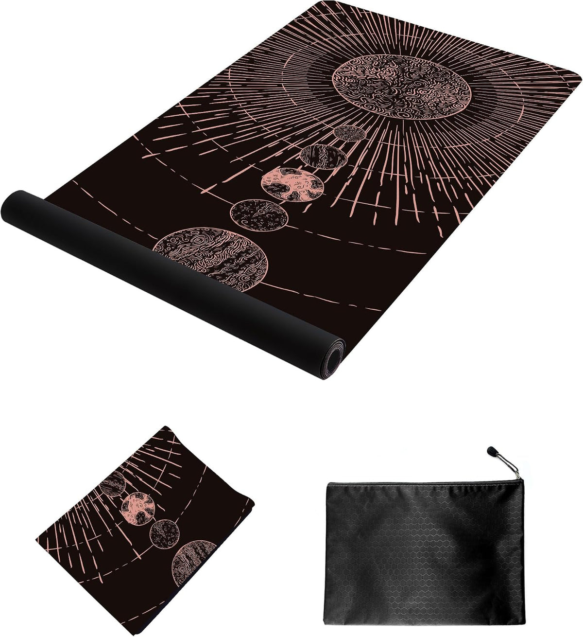 Esterilla de yoga de viaje impresa - Esterilla de ejercicios y entrenamiento de 1/16 de pulgada de grosor, antideslizante, con bolsa de transporte, plegable, ligera, de gamuza y goma natural